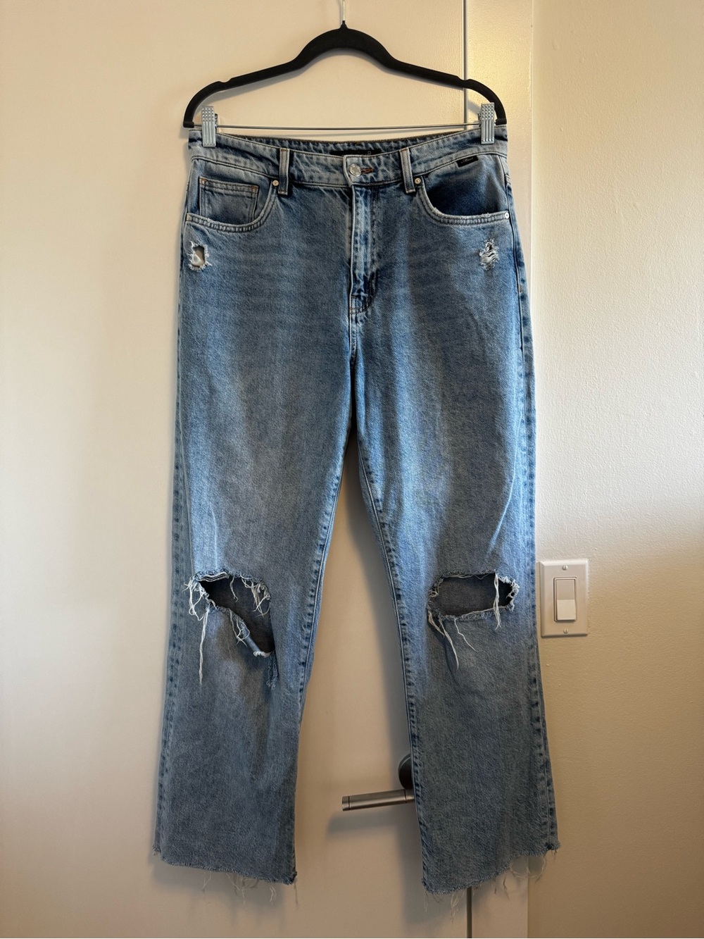 Mavi Barcelona High Rise Ripped Wide Leg Raw Hem Denim Jeans W27
